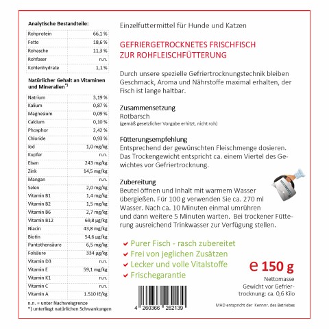 Cat Dog Accessories B.A.R.F. Easy Barf Red Purch (Rotbarsch) 150g 1 Piece -2- Anifit